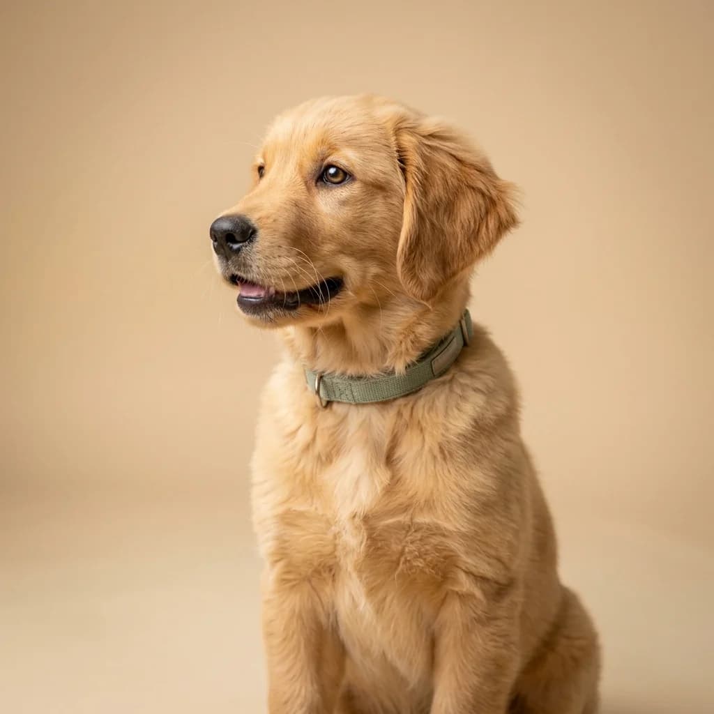Golden retriever puppy sitting attentively